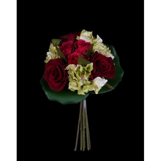 Bouquet ROSE et HORTENSIA artificiel 23 cm