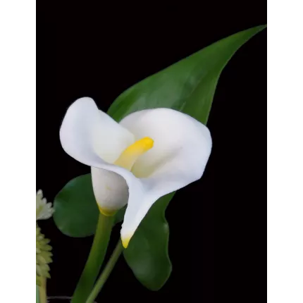 fleur ARUM artificiel ou CALLA  artificiel en pot verre 20 cm blanc crème