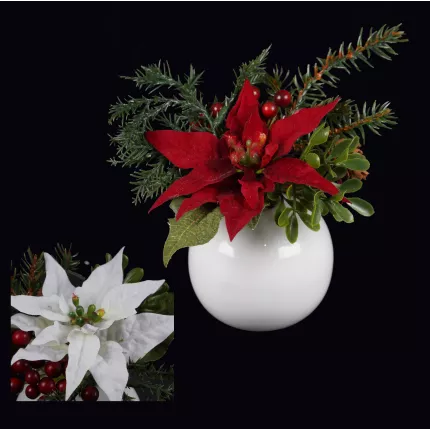 POINSETTIA artificiel blanc 13 cm en pot