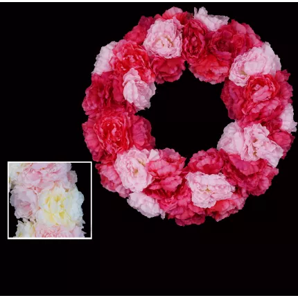 couronne de PIVOINE artificielle 55 cm de diamètre sur fond noir