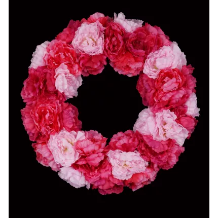 couronne de PIVOINE artificielle 55 cm de diamètre fushia