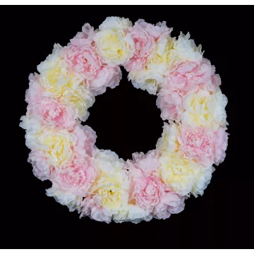 couronne de PIVOINE artificielle 55 cm de diamètre rose