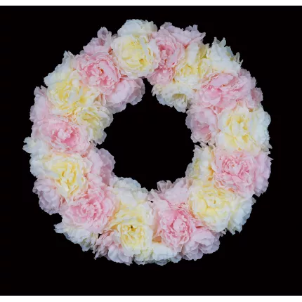 couronne de PIVOINE artificielle 55 cm de diamètre rose