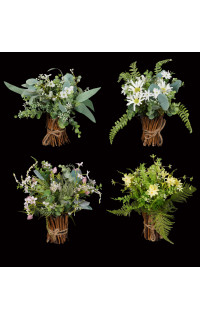 Bouquet champêtre artificiel sur fagot bois 24 cm