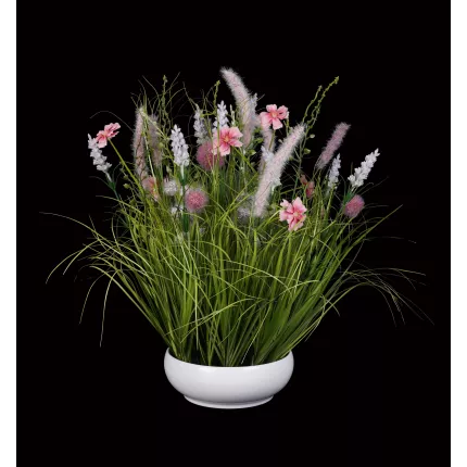 Bouquet champêtre artificiel fleurs des champs 50 cm rose en coupe