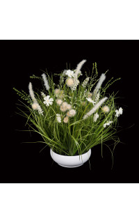 Bouquet champêtre artificiel fleurs des champs 50 cm crème en coupe