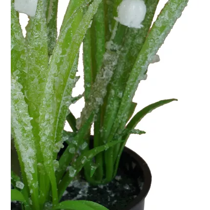 détails MUGUET artificiel givré en pot 21 cm