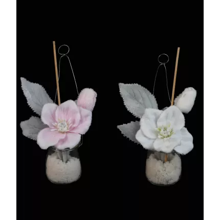 Hellebore artificielle en pot verre à poser ou à suspendre 23 cm