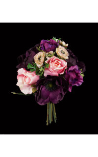 bouquet de ROSES, RENONCULES et ANEMONES artificiel 28 cm