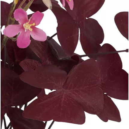 TREFLE OXALIS artificiel fleuri en pot 36 cm - détail feuillage bordeaux et fleur rose