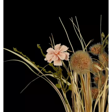 Bouquet champêtre artificiel fleurs de praire 50 cm aspect sec détails