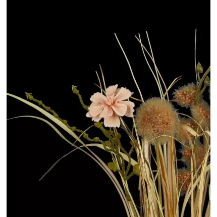 Bouquet champêtre artificiel fleurs de praire 50 cm aspect sec détails