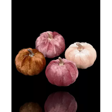 CITROUILLE artificielle velours 7.5 cm  lot de 4 avec reflets