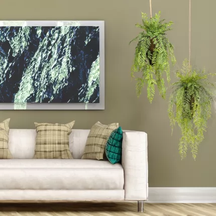 mise en situation suspension fougère 100 cm dans un salon