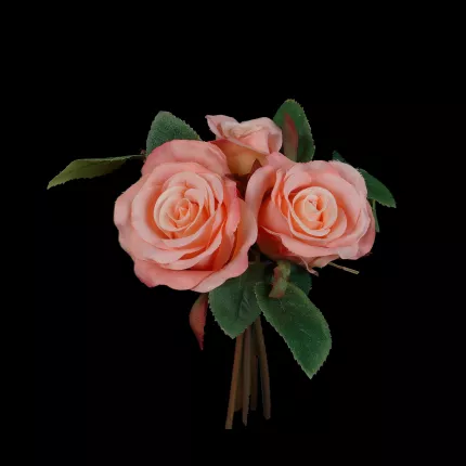 Bouquet artificiel de 3 roses 18 cm pèche