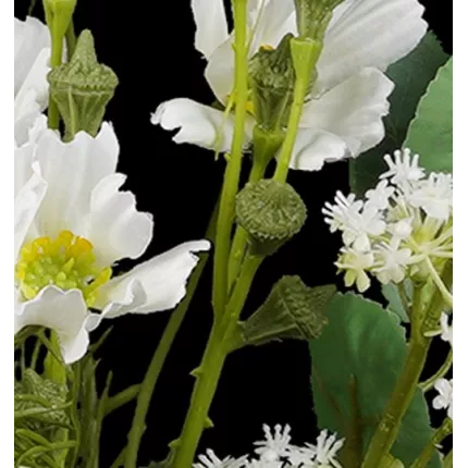 Bouquet champêtre artificiel cosmos Eucalyptus Fleurettes  50 cm blanc