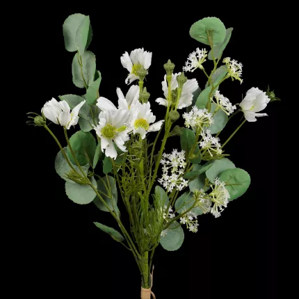 Bouquet champêtre artificiel cosmos Eucalyptus Fleurettes  50 cm blanc