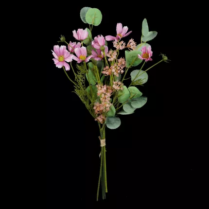 Bouquet champêtre artificiel cosmos Eucalyptus Fleurettes  50 cm rose