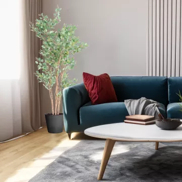 EUCALYPTUS artificiel avec baies 180 cm dans un salon