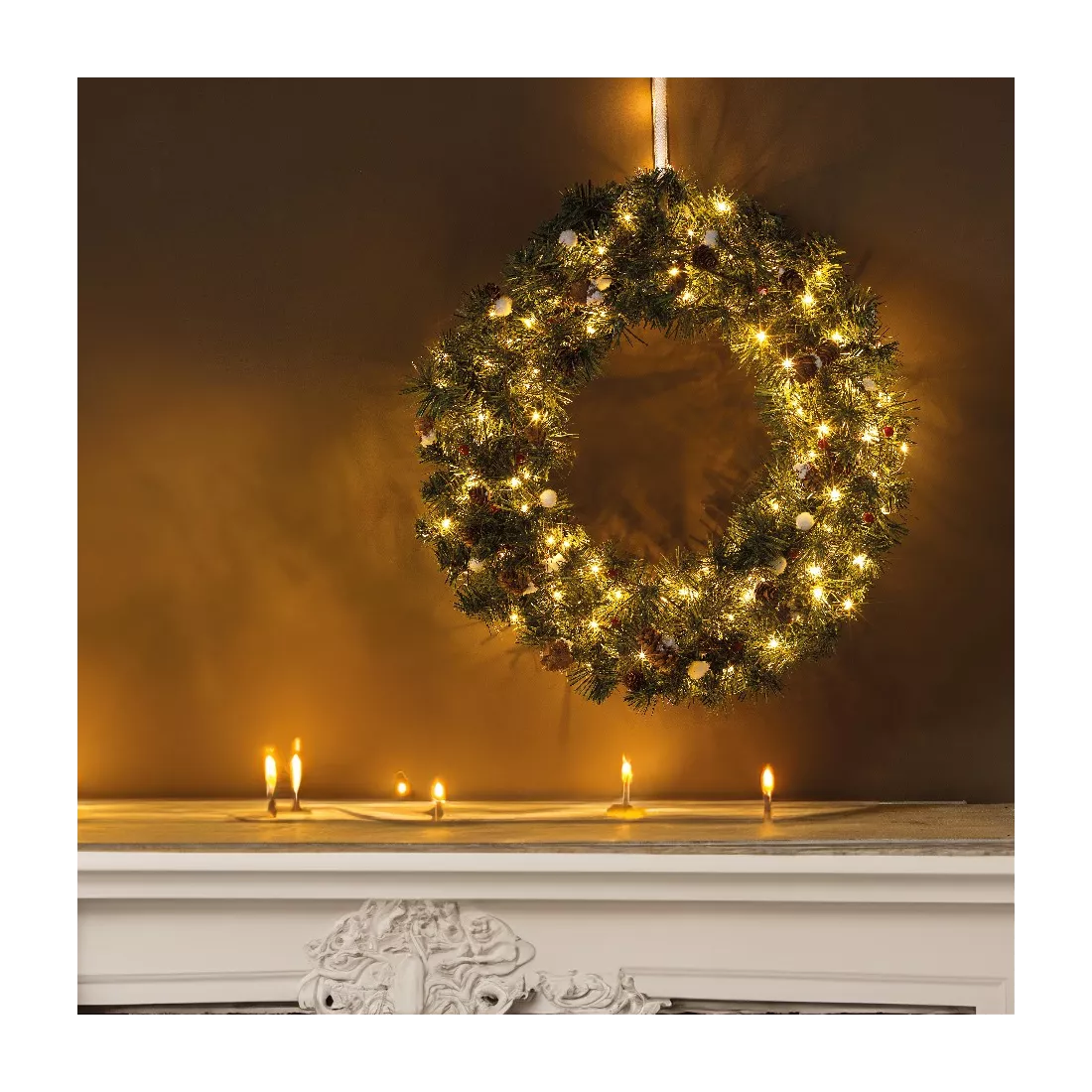 Couronne De Noël Artificielle 35 Cm - Décoration Porte Avec Nœud, Grelots, Guirlande