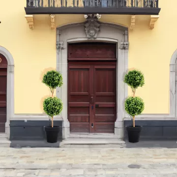 BUIS BOULE artificiel TIGE DOUBLE BOULE NEW  140 et 170 cm devant un porche