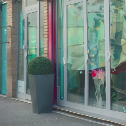 BUIS artificiel boule regular 55 et 65 cm devant un commerce