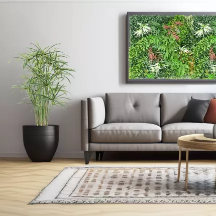 tableau mural MUR VEGETAL I 100 x 100 cm dans un salon