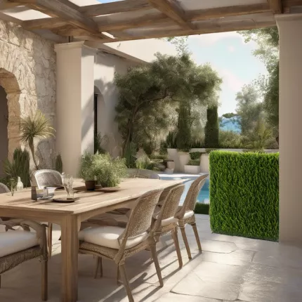 HAIE artificielle CYPRES JUNIPERUS  STRUCTURE METAL de 65 à 180 cm sur une terrasse