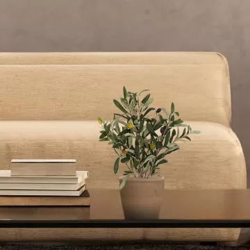 OLIVIER artificiel 40 cm sur une table basse dans un salon