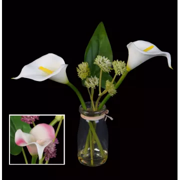 ARUM artificiel ou CALLA  artificiel en pot verre 20 cm