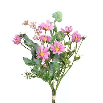 Bouquet champêtre artificiel cosmos Eucalyptus Fleurettes  50 cm rose