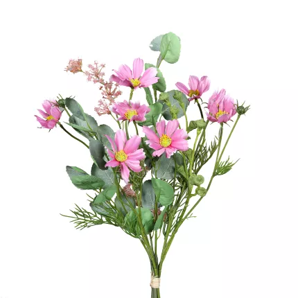 Bouquet champêtre artificiel cosmos Eucalyptus Fleurettes  50 cm rose