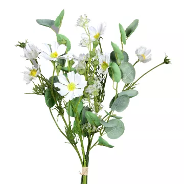 Bouquet champêtre artificiel cosmos Eucalyptus Fleurettes  50 cm blanc
