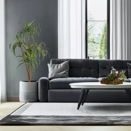 mis en situation composition ORCHIDEE et SUCCULENTE artificiel sur socle 40 x 30 cm dans un salon