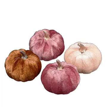 CITROUILLE artificielle velours 7.5 cm  lot de 4