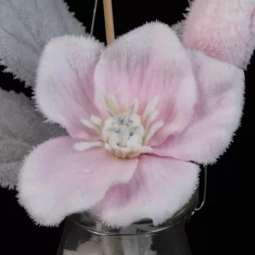 fleurs rose Hellebore artificielle en pot verre à poser ou à suspendre 23 cm