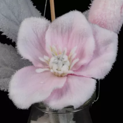 fleurs rose Hellebore artificielle en pot verre à poser ou à suspendre 23 cm