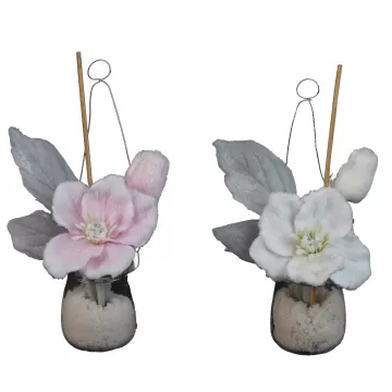 Hellebore artificielle en pot verre à poser ou à suspendre 23 cm