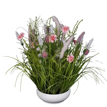 Bouquet champêtre artificiel fleurs des champs 50 cm rose en coupe