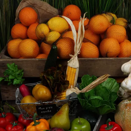 marché avec filet 6 ORANGES artificielles 8 cm