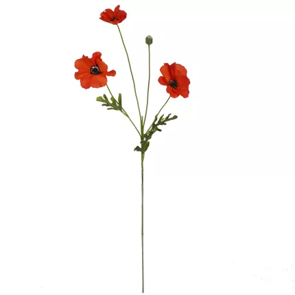 COQUELICOT artificiel 3 fleurons 65 cm orange rouge en tige