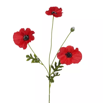 COQUELICOT artificiel 3 fleurons 65 cm rouge