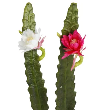 cactus cierge artificiel fleuri fushia ou blanc 52 cm