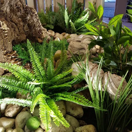 FOUGERE artificielle boston dans un hall d'accueil