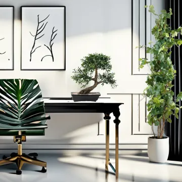 mise en situation BONSAI artificiel SAULE noir ou BLACK WILLOW 50 cm sur un bureau