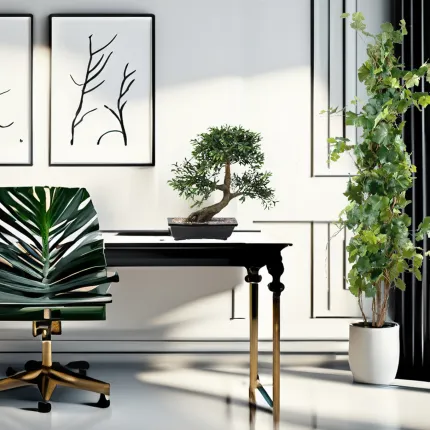 mise en situation BONSAI artificiel SAULE noir ou BLACK WILLOW 50 cm sur un bureau