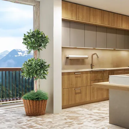 mis en situation dans une cuisine LAURIER SAUCE artificiel double boule 140 cm dans un salon