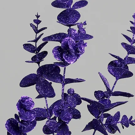 feuilles branche artificielle EUCALYPTUS 120 cm violette pailletée