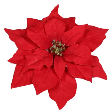 tête de POINSETTIA artificiel (Etoile de Noël)  cm sur clip boite de 4 pièces