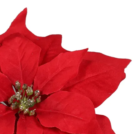 détail tête de POINSETTIA artificiel (Etoile de Noël)  cm sur clip boite de 4 pièces